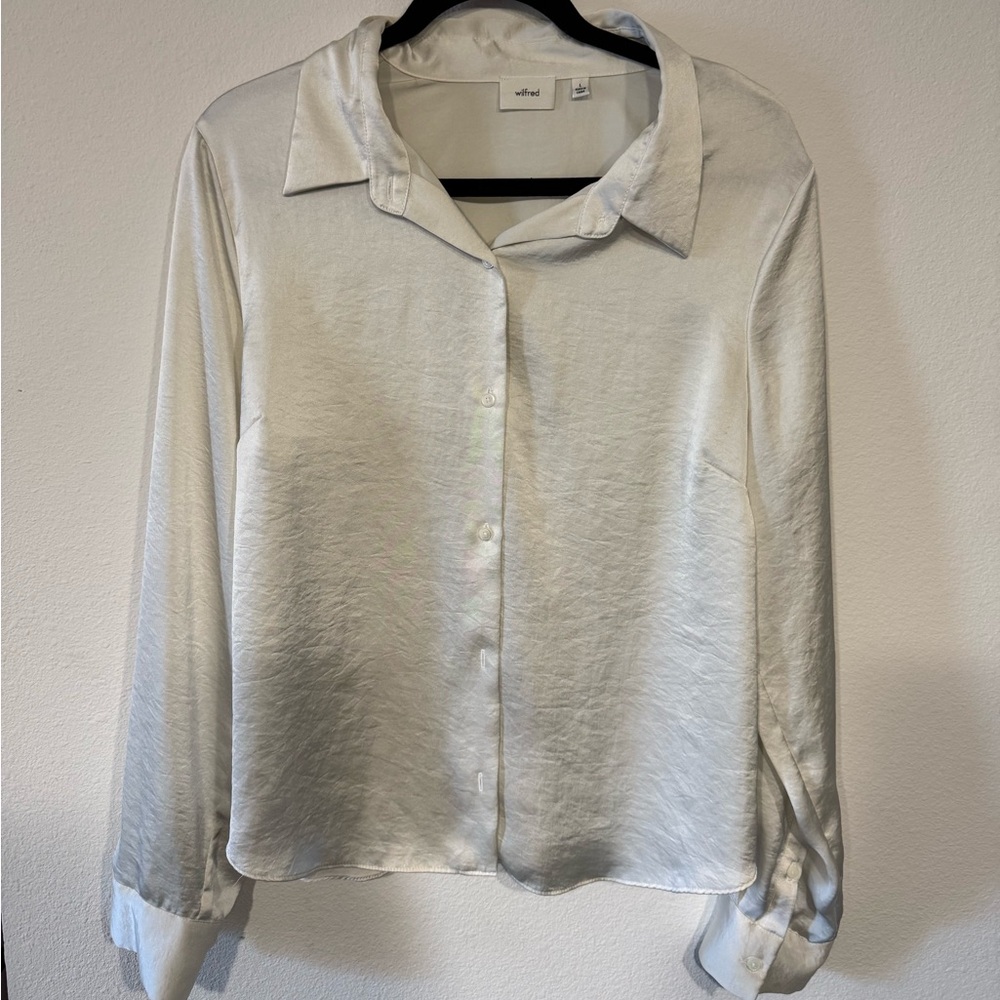 Aritzia Wilfred Elegant White Satin Blouse